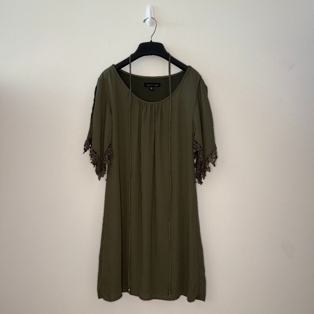 City Triangles Olive Green Dress with Lace Sleeve Detail Size S